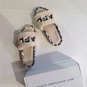 APL Shearling Slide Sandals with Leopard Trim in Cream